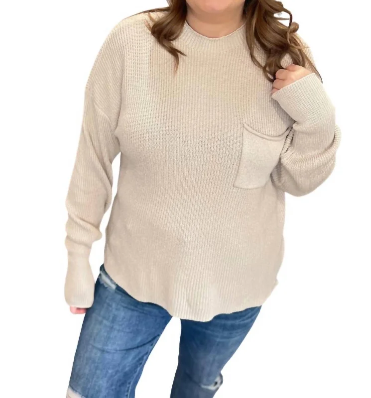 High waist design Essential Mock Neck Sweater In Beige