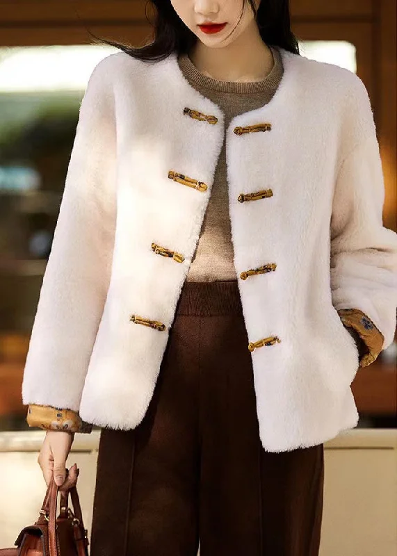 Innovative Design Original White O Neck Chinese Button Patchwork Wool Coats Winter