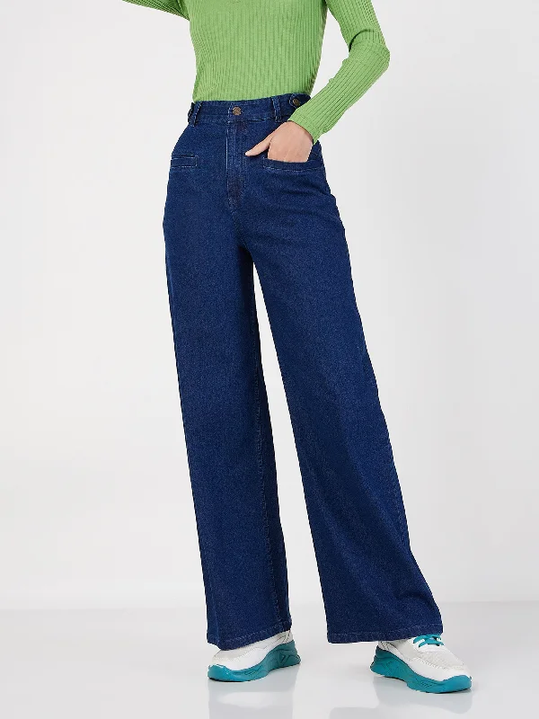 Independent design Women Blue Bone Pocket Straight Jeans