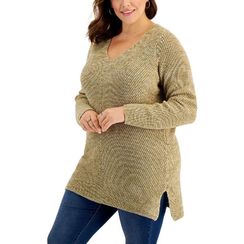 Boutique style Plus Womens Knitted V Neck Pullover Sweater