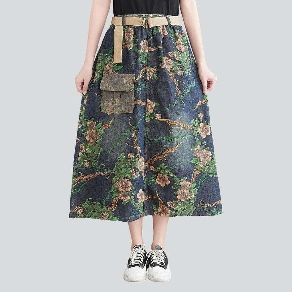 Luxury and fashionable Cargo pocket painted denim skirt