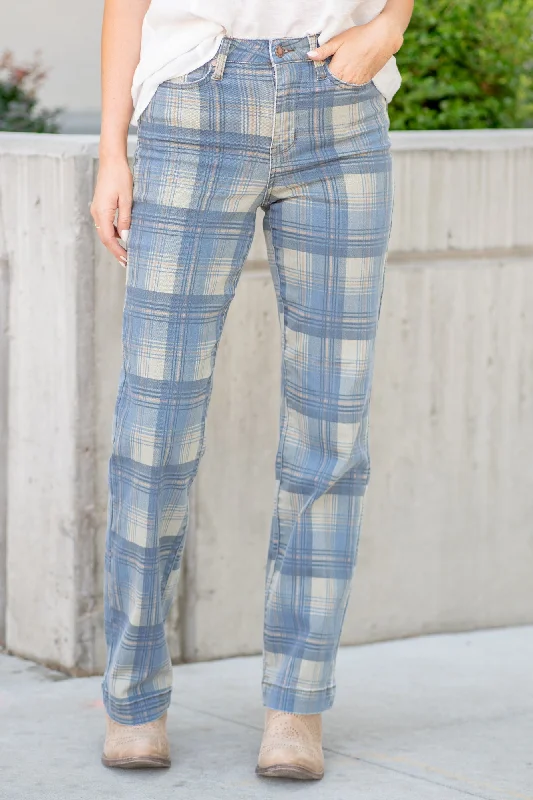 Sweet Small Flower Pattern Plaid High Rise Vintage Straight