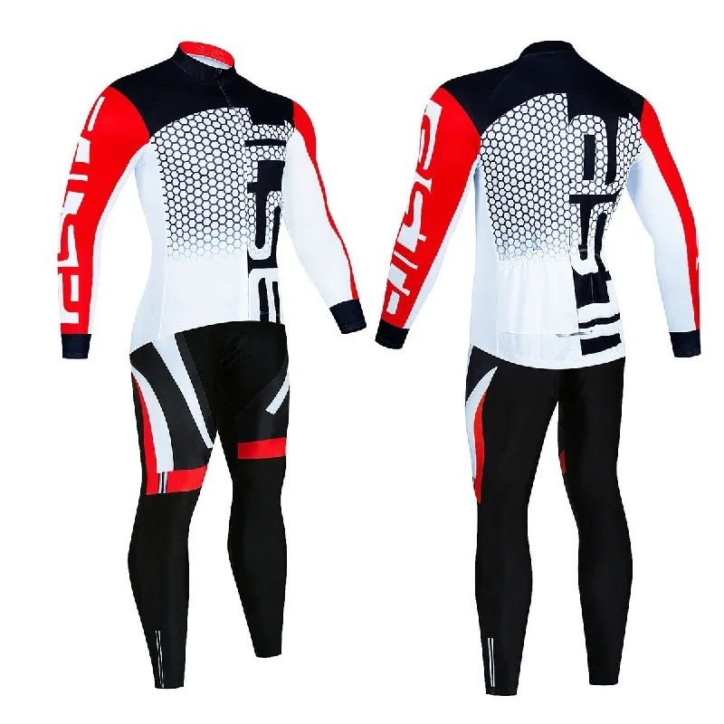 Street Letter Style Men's Riding Jersey Long Sleeve Top And Trousers Wicking Breathable Cycling Suspender Suit