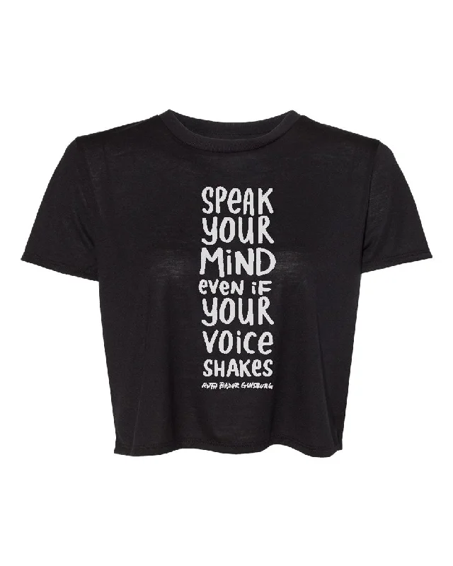 Knitted Design Speak Your Mind : Women's Flowy Crop Tee (Black)