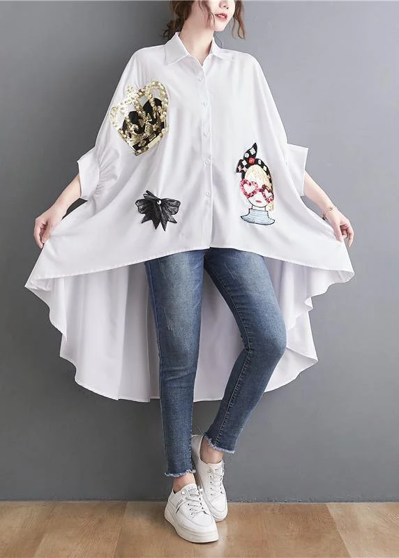 Windbreaker fashion Plus Size White Spring Appliques low high design Top