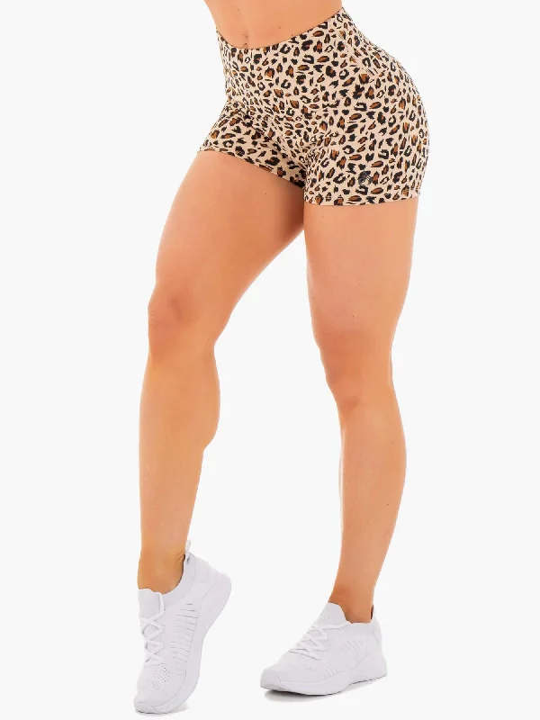 Black And White Style Adapt High Waisted Scrunch Shorts - Nude Leopard