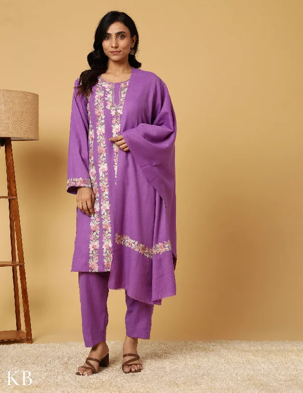 Sweet Words Lavender Haze Aari Embroidered Woolen Suit