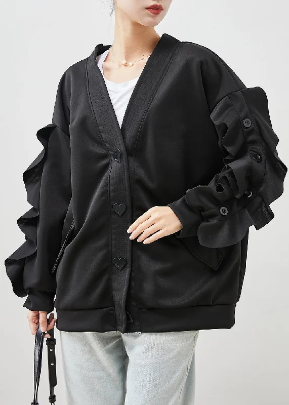 Unique prints Modern Black Ruffled Patchwork Cotton Jackets Spring