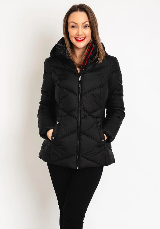 Extra long version District Bandana Detachable Hood Quilted Coat, Black