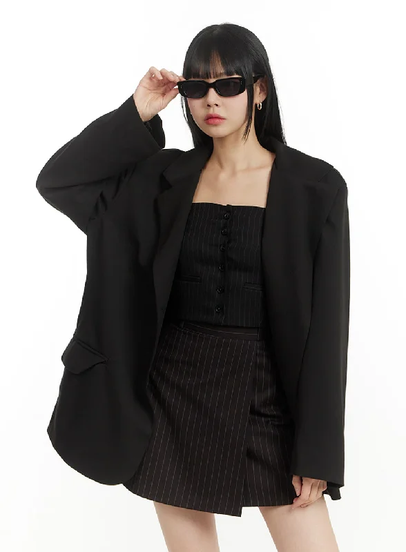 Fashionable and casual Oversized Solid Pocket Blazer IM406