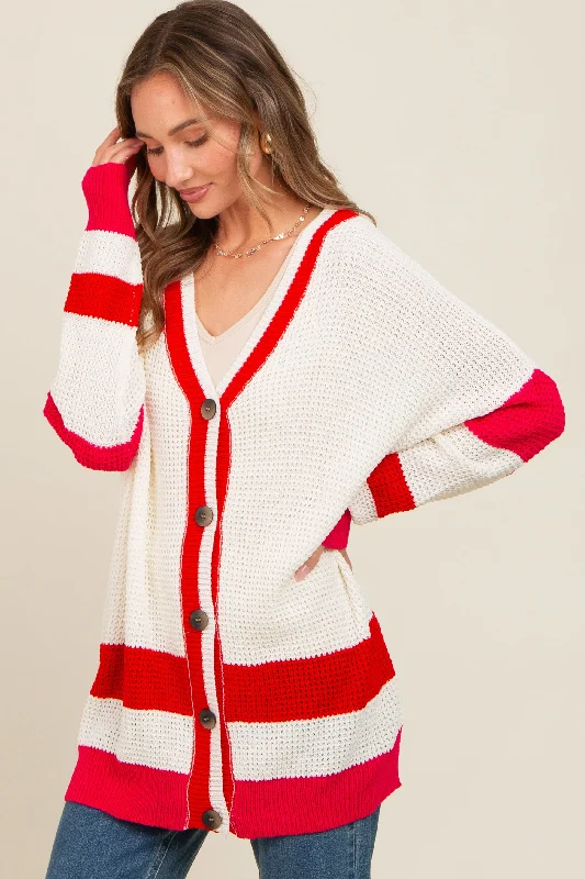 Sweet Fresh Feeling Red Colorblock Button Down Cardigan