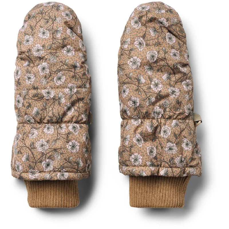 Single item design Wheat Caramel Anemones Puffer Mittens Jazz