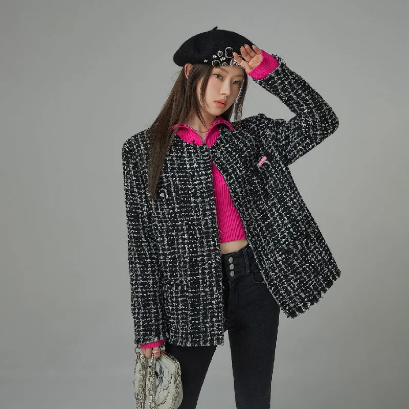 Sports Comfort Style Fringed Tweed Jacket