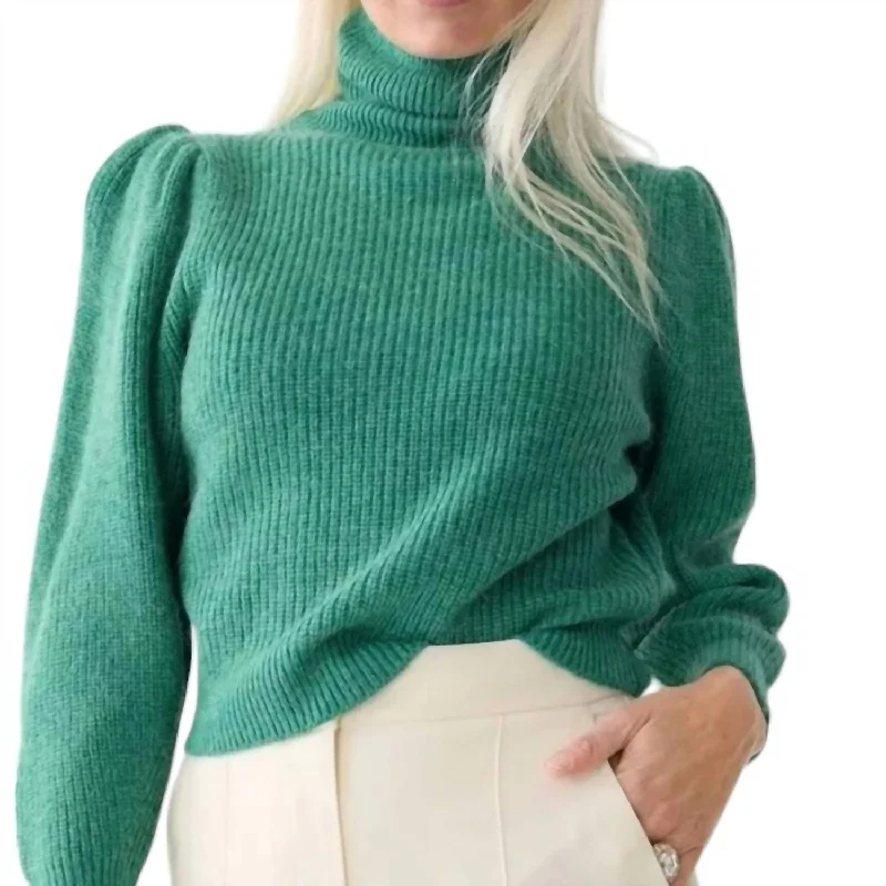 Printing decoration Women's Cropped Puff Sleeve Sweater In Green