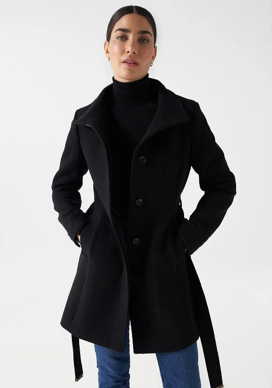 Cool Style Salsa Grace Belted Wool Coat, Black