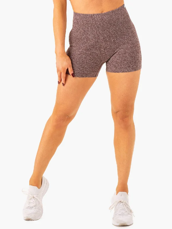 Party Wear Rib Seamless Shorts - Chocolate Marl