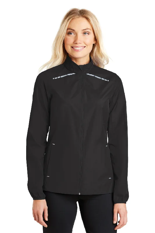 Fashionable and versatile Port Authority Womens Zephyr Reflective Hit Wind & Water Resistant Full Zip Jacket - Black - Closeout