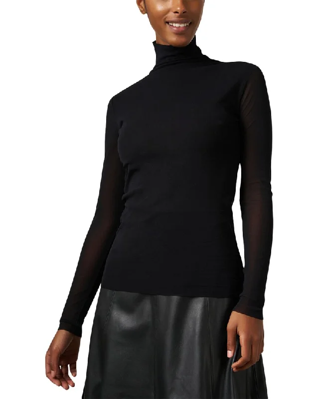 Street Vertical And Horizontal Design D.Exterior Mesh Turtleneck Top