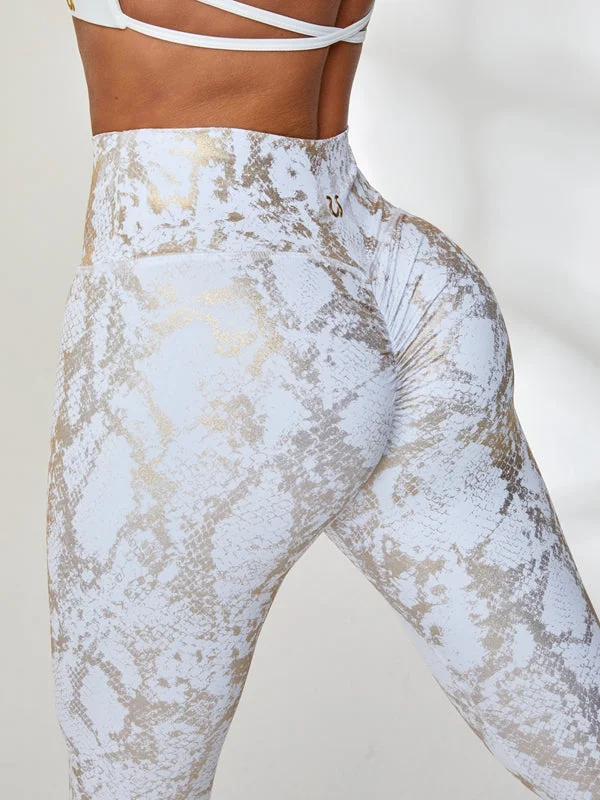 Noble Temperament ZASUWA Female High Waist Bronzed Snakeskin Leggings