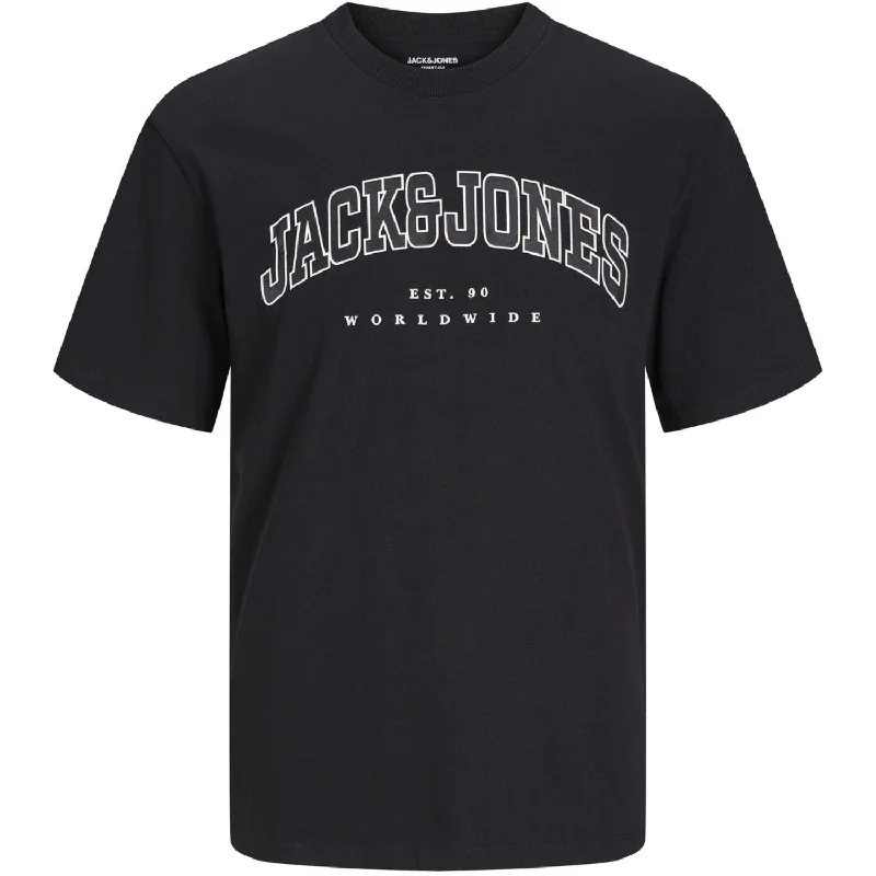 Street Style Jack & Jones Junior Black Caleb Varsity T-Shirt O-Neck Noos