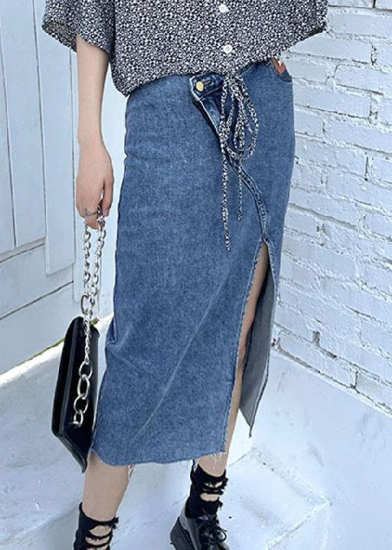 Hip-hop Style Classy Blue Summer asymmetrical design Skirts Denim Casual