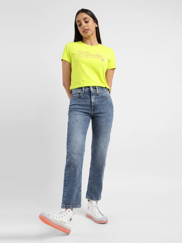 Sweet Stand-Up Collar Style Women's Mid Rise Wedgie Straight Fit Jeans