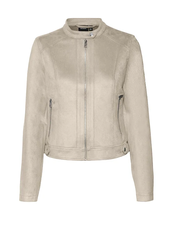 Sweet Stand-Up Collar Style Vero Moda Jose Faux Suede Jacket, Oatmeal