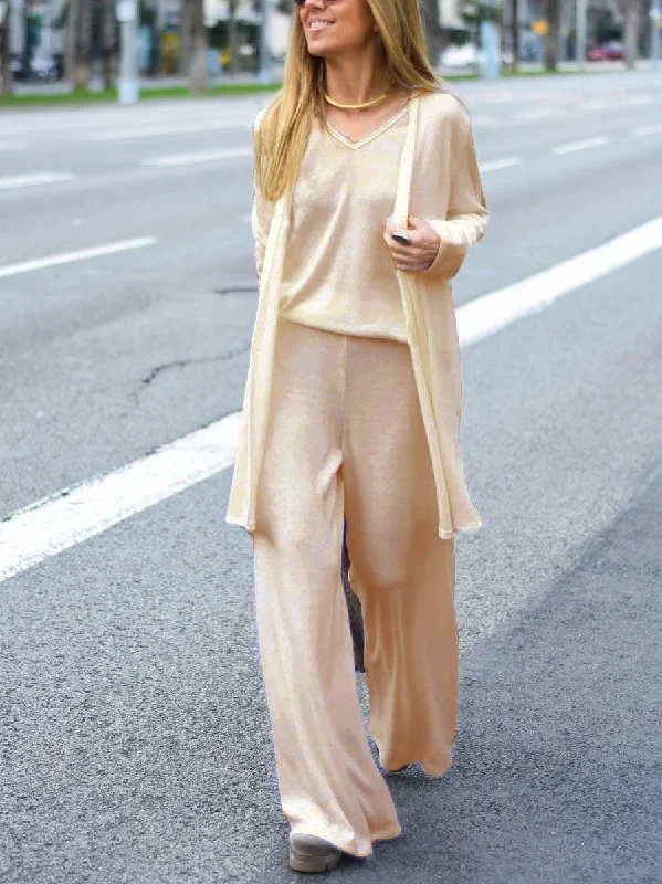 Wandering freely Simple Casual Comfortable Soft Top Trousers Three-Piece Suit