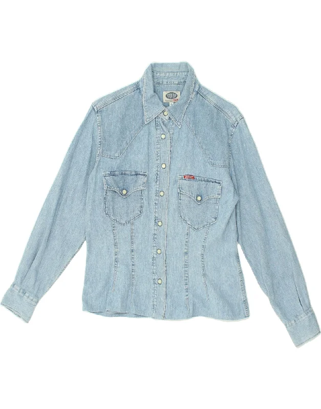 Street Letter Style RIFLE Womens Denim Shirt UK 14 Large Blue Cotton