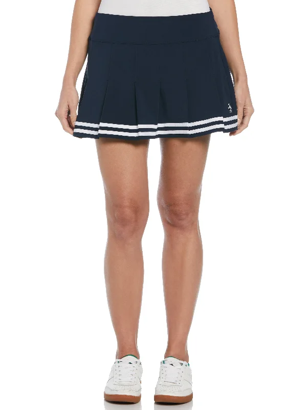 Sweet Korean Style Women's 13" Contrast Hem Pleated Tennis Skort