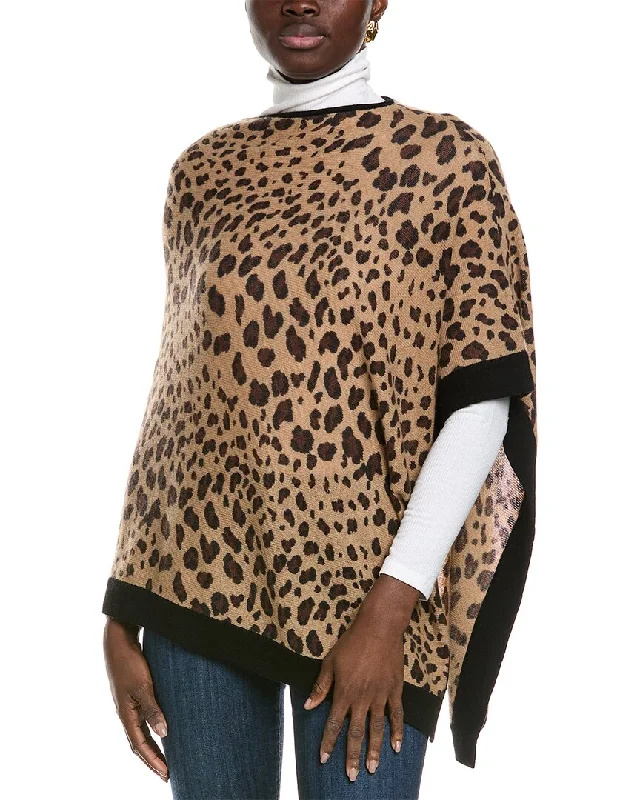 Stand-up collar design Forte Cashmere Animal Print Drape Cashmere Poncho