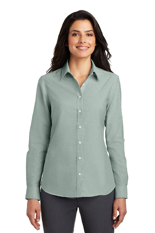 Sweet Soft Feeling Port Authority Womens SuperPro Oxford Wrinkle Resistant Long Sleeve Button Down Shirt - Green