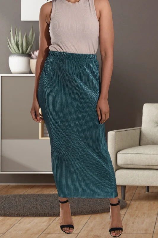 Sweet And Cute Style Elastic Waist Teal Pencil Skirt