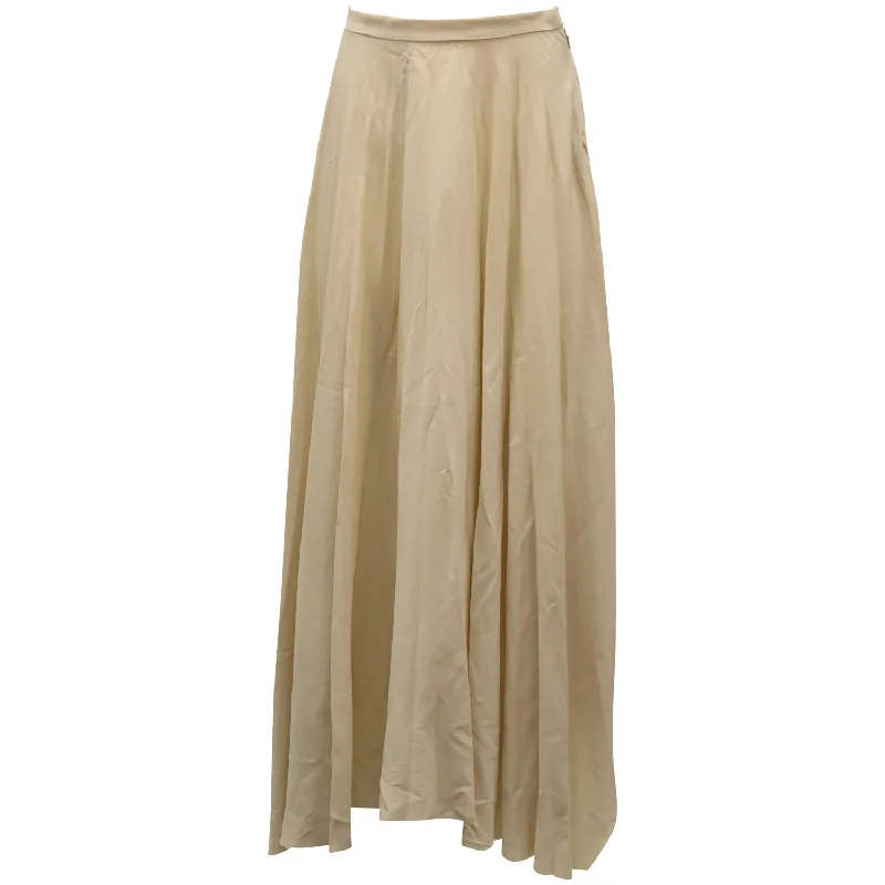 Style Design Helmut Lang Maxi Pleated Skirt in Nude Silk