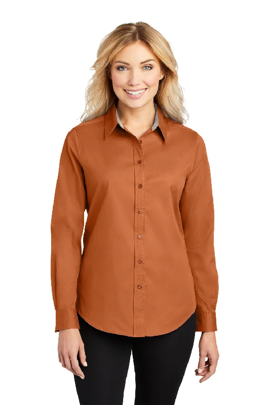 Sweet Pink Color Port Authority Womens Easy Care Wrinkle Resistant Long Sleeve Button Down Shirt - Texas Orange