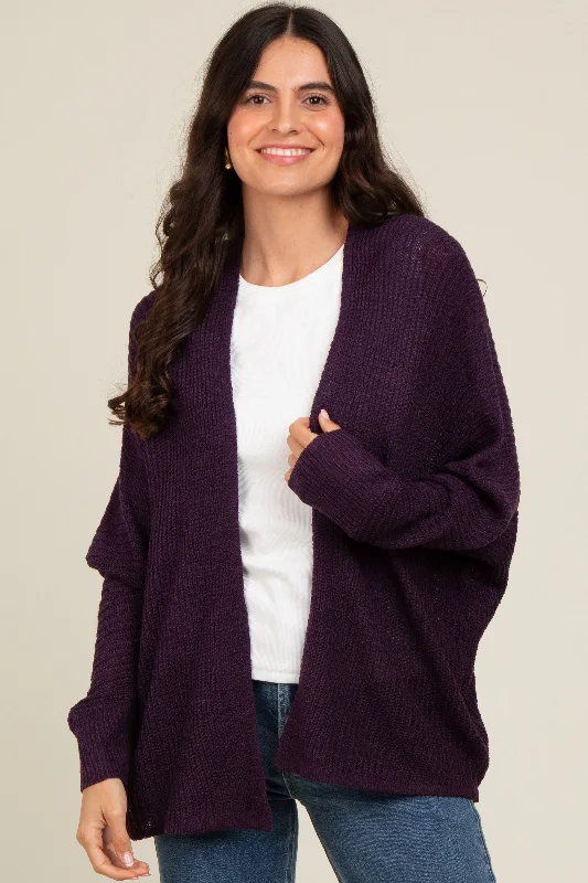 Sweet Stand-Up Collar Style Plum Knit Open Front Cardigan