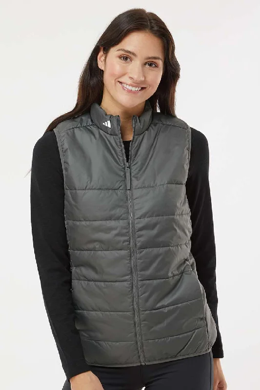 Black And White Style Adidas Womens Full Zip Puffer Vest - Grey