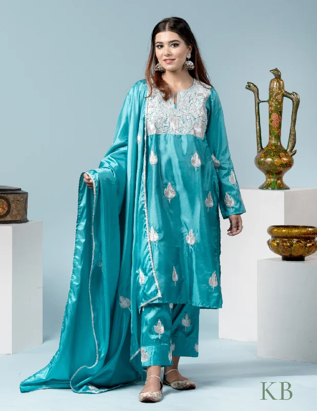 Elegant And Elegant Inara Tilla Embroidered Sky Blue Silk Suit with 2.5 Meters Dupatta