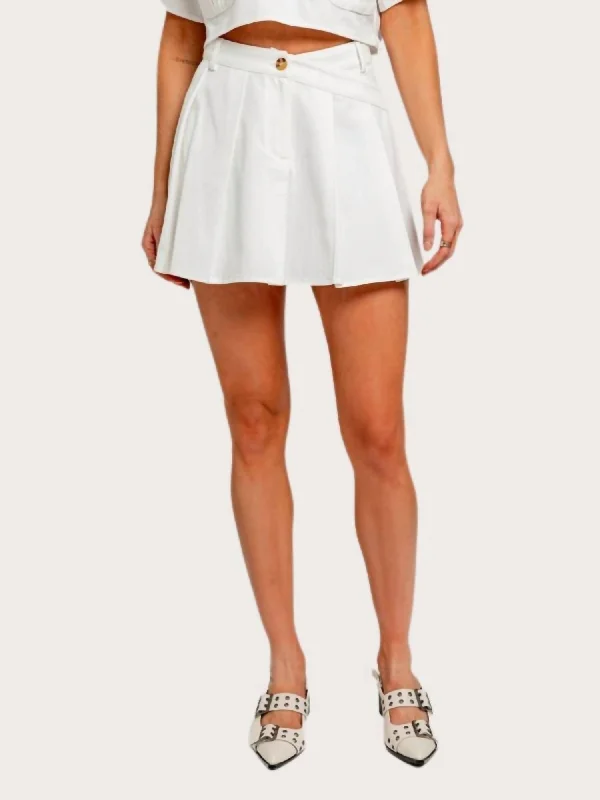 Elegant Style Asymmetric Pleated Skirt In White