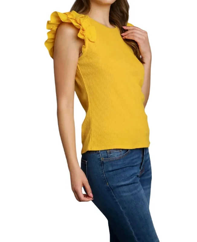 Minimal Style Ribbed Top In Yellow