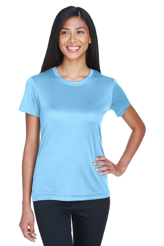 High waist design UltraClub Womens Cool & Dry Performance Moisture Wicking Short Sleeve Crewneck T-Shirt - Columbia Blue