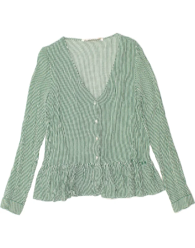 Printed pattern ZARA Womens Shirt Blouse UK 16 Large Green Striped Viscose