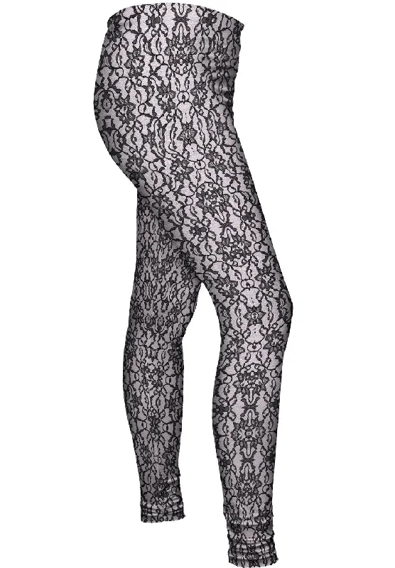 High-waisted pants style Lace Black Pink