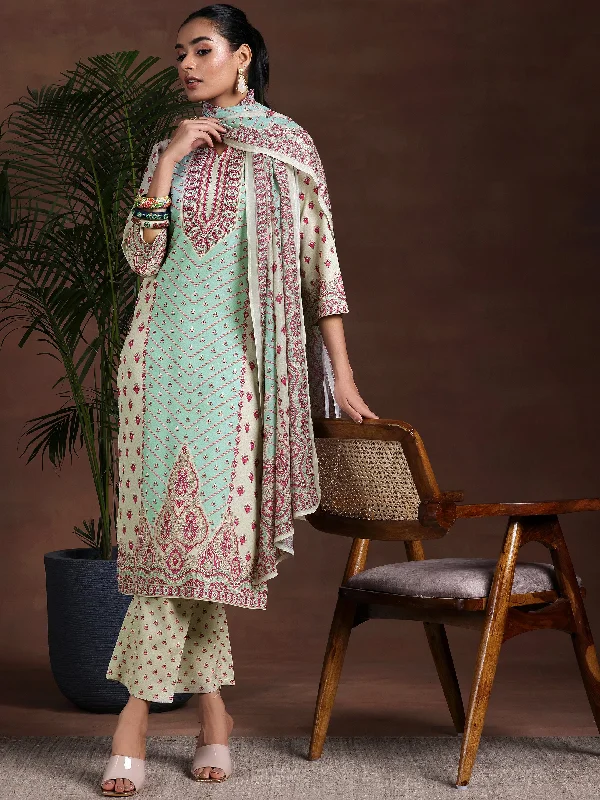 Single item design Beige Printed Poly Crepe Straight Suit With Dupatta