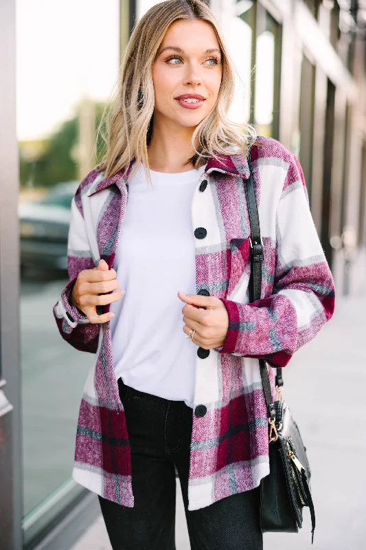 Low-key Luxury Be Your Best Self Burgundy Red Plaid Shacket