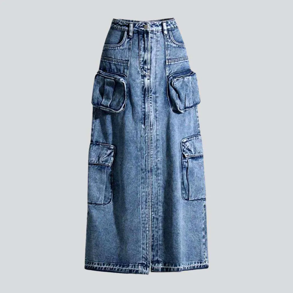 Street Casual Style Long vintage jeans skirt
 for women