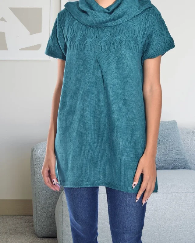 Retro Dress Teal Cowl Neck Jersey Top