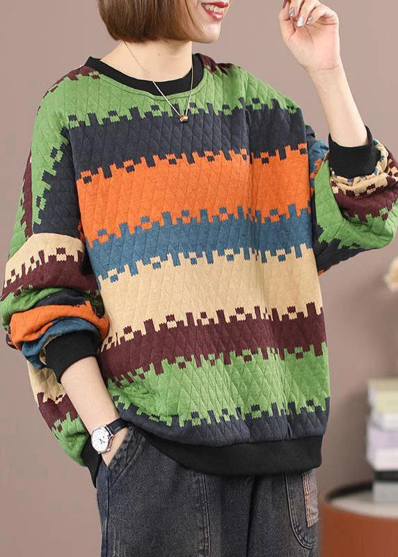 Casual And Versatile Plus Size Orange thick Striped Sweatshirt Winter