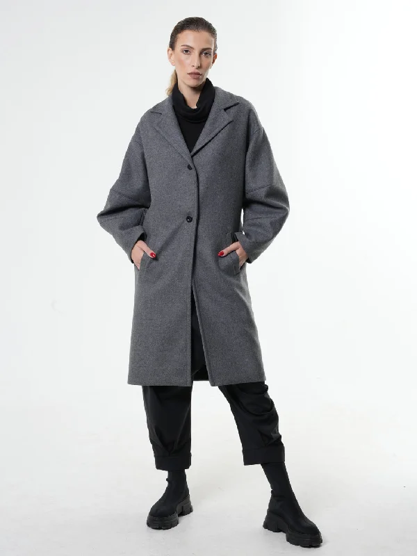 Low-key Luxury Long Gray Wool Coat