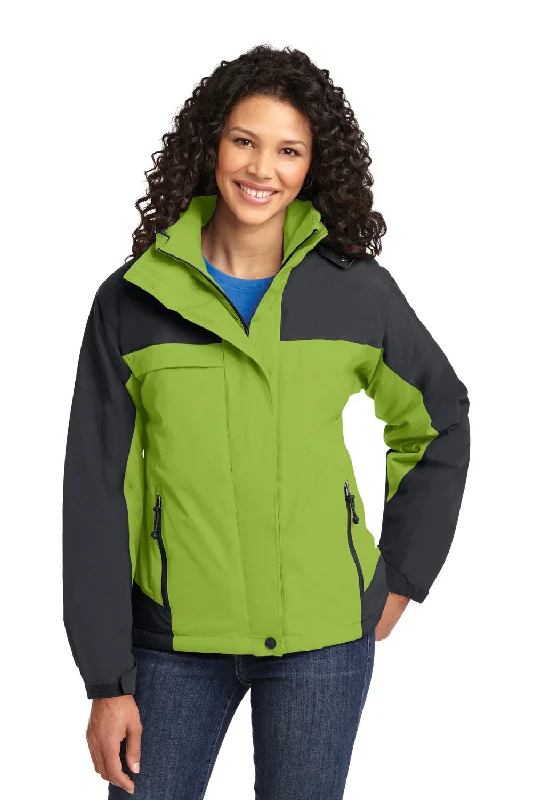 Street Casual Style Port Authority Womens Nootka Waterproof Full Zip Hooded Jacket - Bright Pistachio Green/Graphite Grey - Closeout